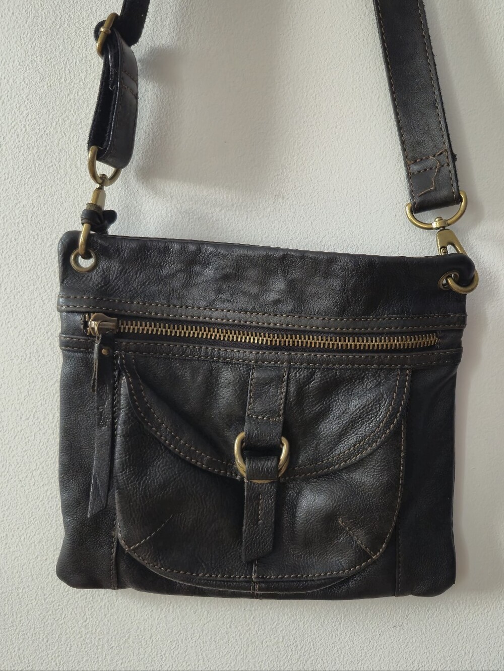 Fossil Dark Brown Leather Crossbody Bag
